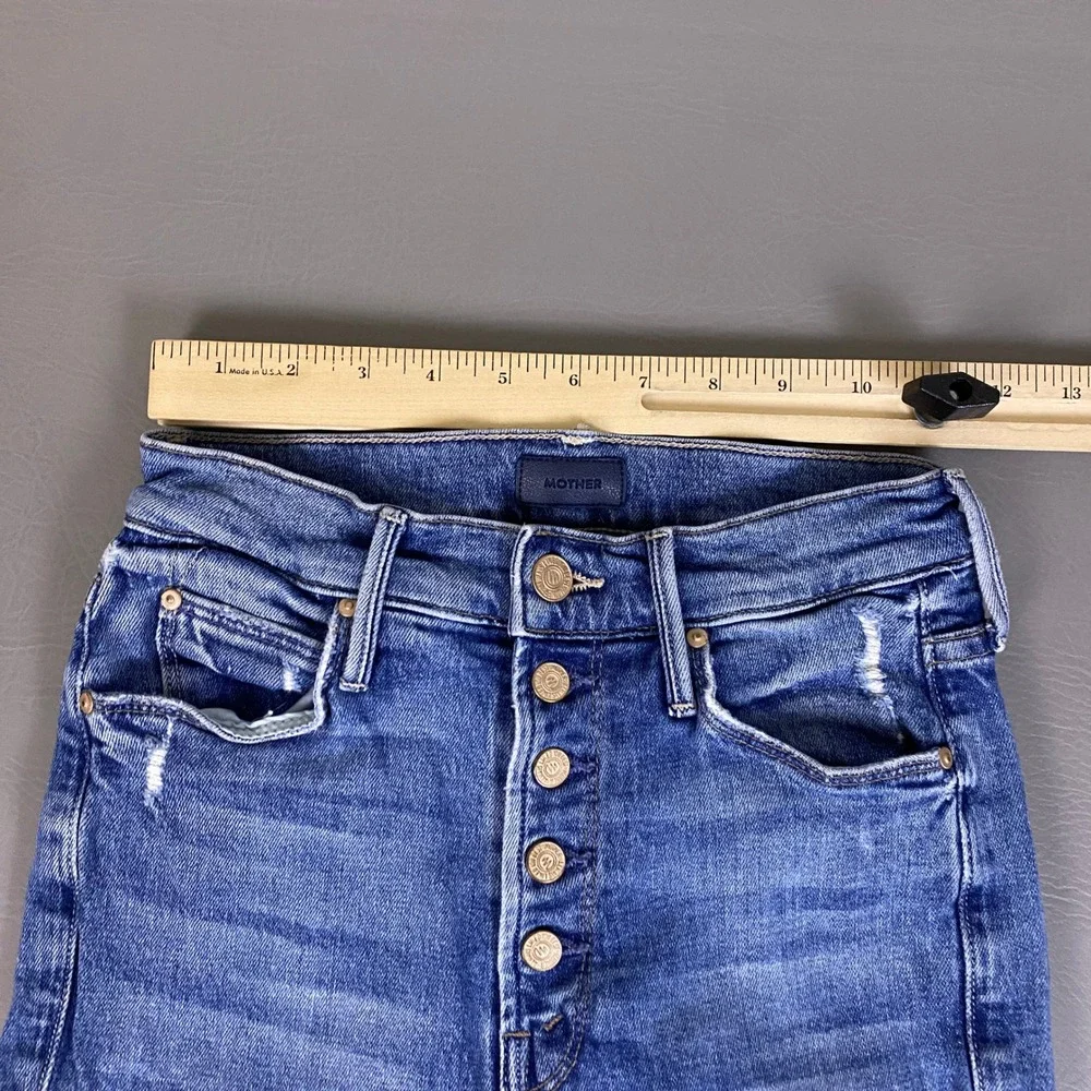 Mother The Pixie Dazzler Ankle Fray Jeans Size 23 Blue Popism High Rise Straight
